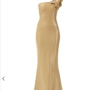 Chiara Boni Full Length Strapless Dress w/Left Shoulder Rosette Tulip Bottom.